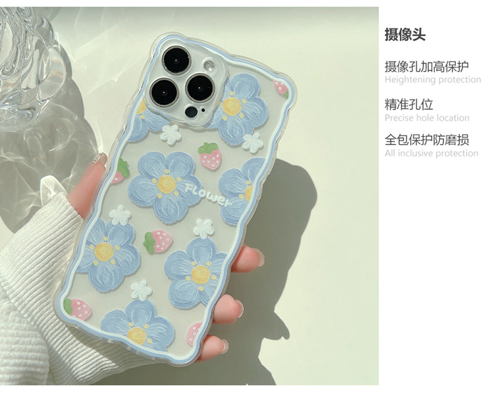 Original Transparent Oil - Painting Blueberry Flower iPhone Case | 3D Buttons & Full Camera Protection, Stylish & Durable for Daily Use