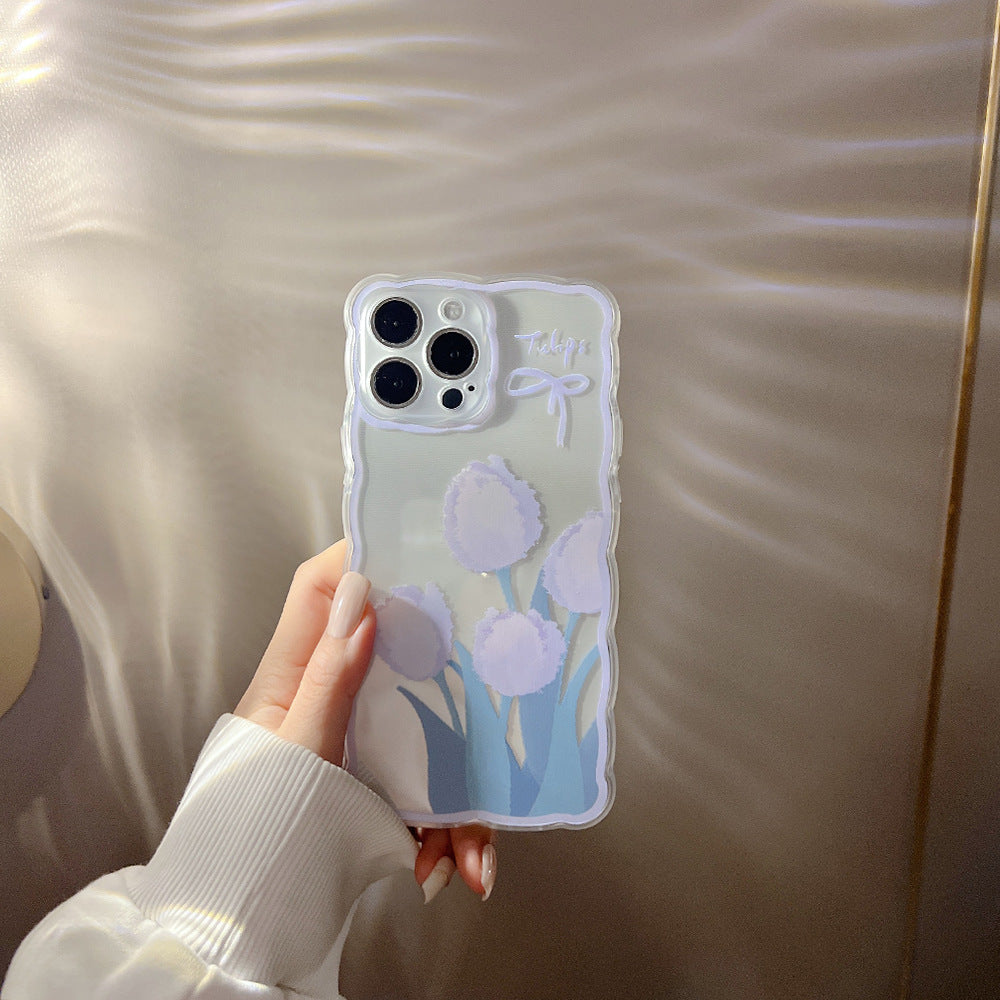 Transparent Pink Tulip Phone Case | Original Design, Raised Camera Protection, 3D Buttons, Cute Aesthetic for iPhone