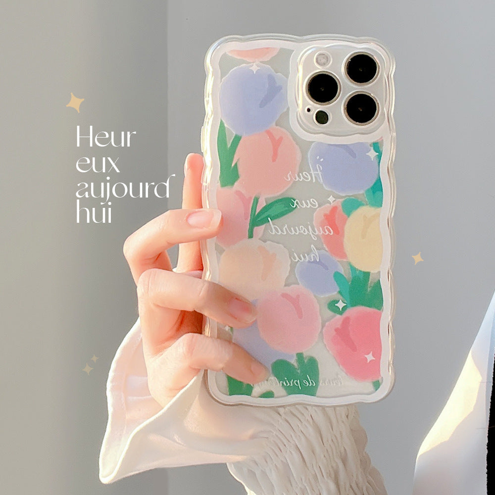 🔥Original Transparent Purple Tulip iPhone Case | Ultra - Protective Camera Guard | 3D Sensory Buttons