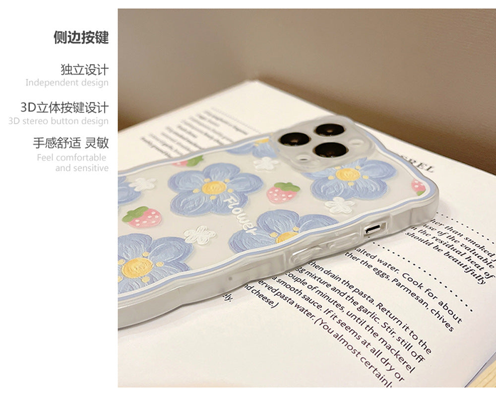 Original Transparent Oil - Painting Blueberry Flower iPhone Case | 3D Buttons & Full Camera Protection, Stylish & Durable for Daily Use