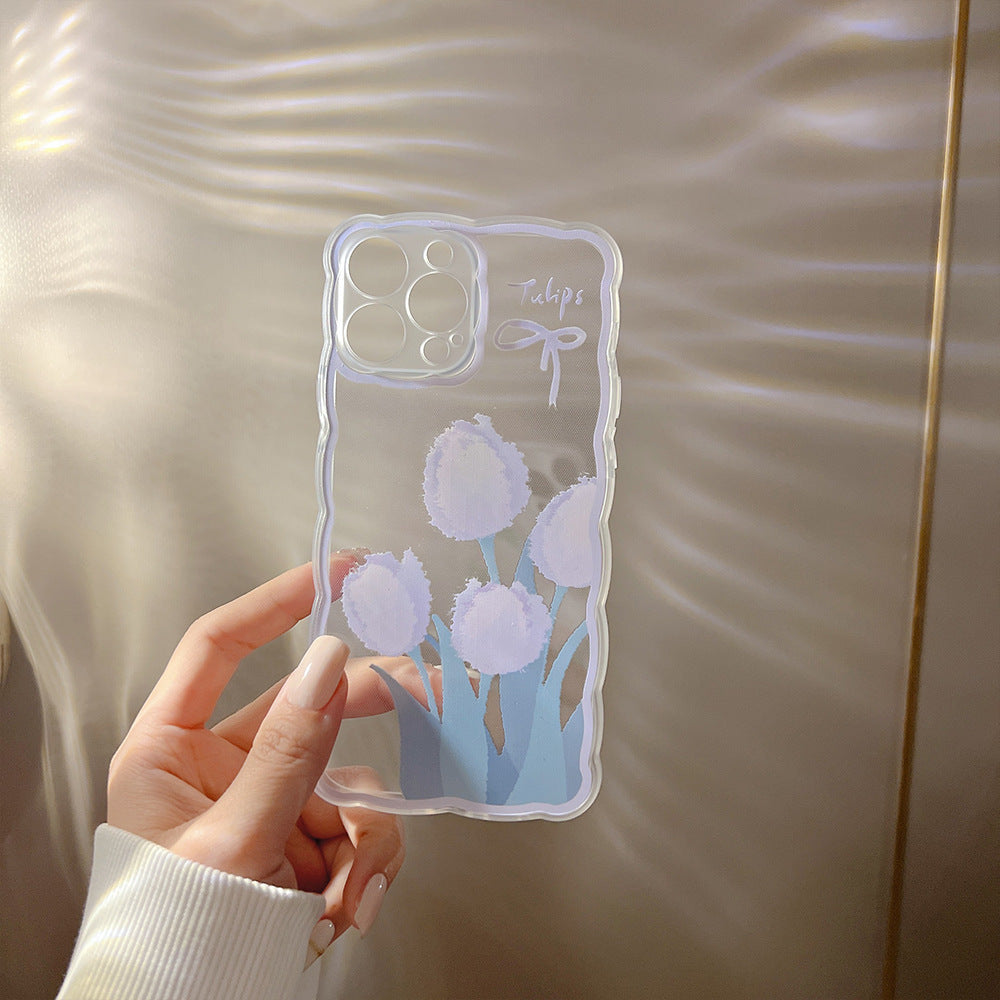 Transparent Pink Tulip Phone Case | Original Design, Raised Camera Protection, 3D Buttons, Cute Aesthetic for iPhone