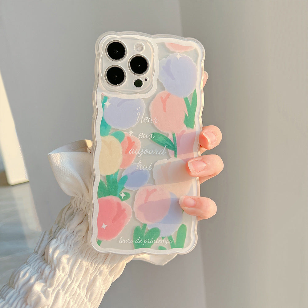 🔥Original Transparent Purple Tulip iPhone Case | Ultra - Protective Camera Guard | 3D Sensory Buttons
