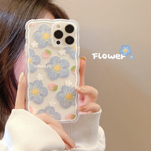 Original Transparent Oil - Painting Blueberry Flower iPhone Case | 3D Buttons & Full Camera Protection, Stylish & Durable for Daily Use