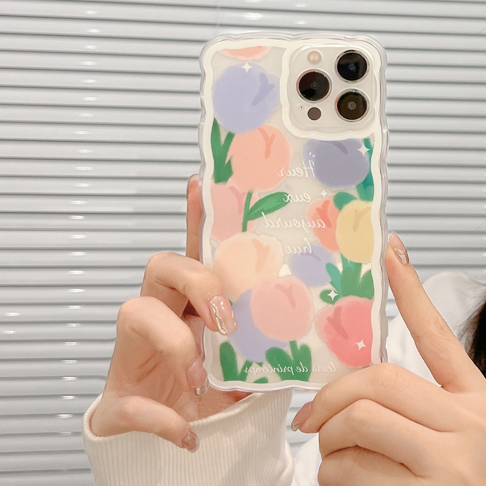 🔥Original Transparent Purple Tulip iPhone Case | Ultra - Protective Camera Guard | 3D Sensory Buttons