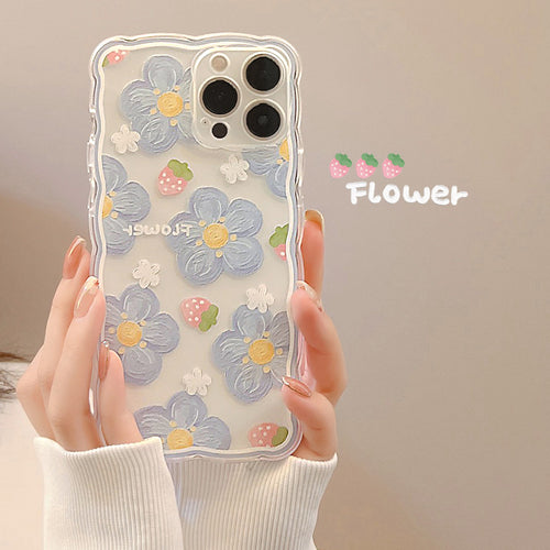Original Transparent Oil - Painting Blueberry Flower iPhone Case | 3D Buttons & Full Camera Protection, Stylish & Durable for Daily Use