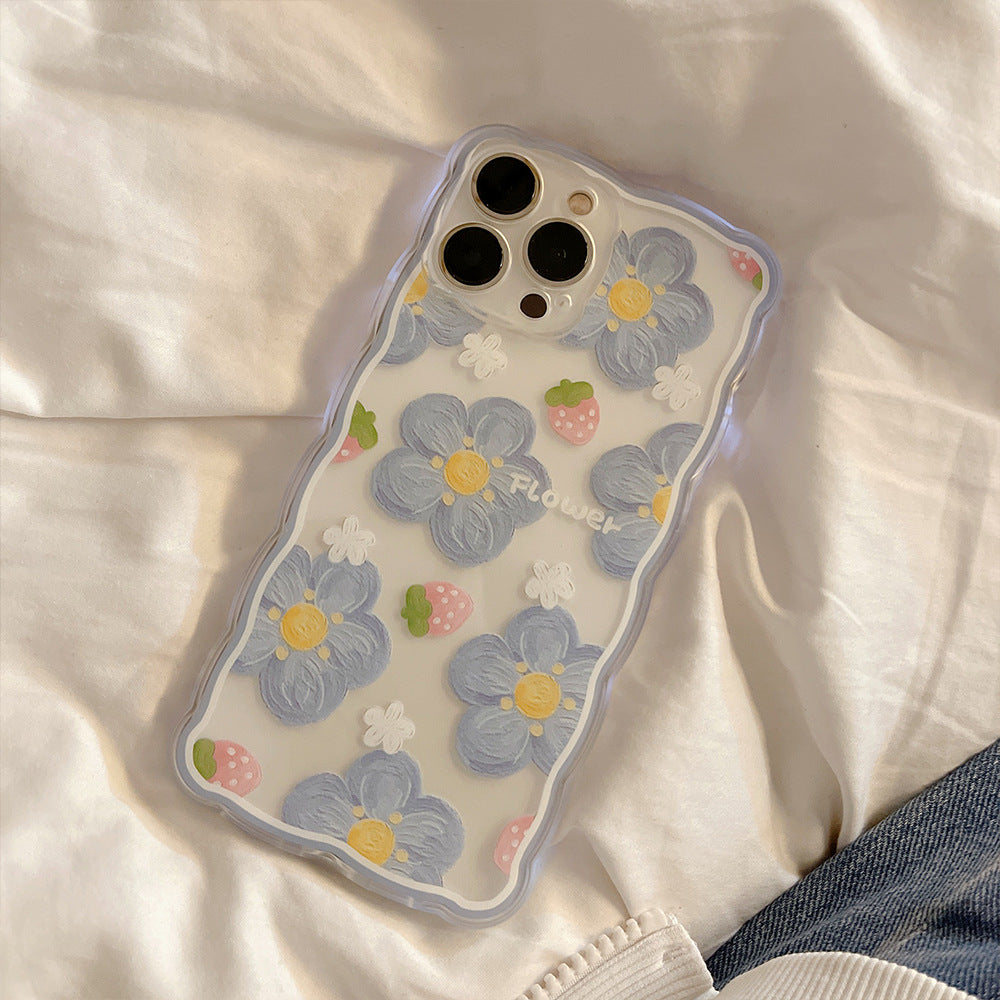 Original Transparent Oil - Painting Blueberry Flower iPhone Case | 3D Buttons & Full Camera Protection, Stylish & Durable for Daily Use